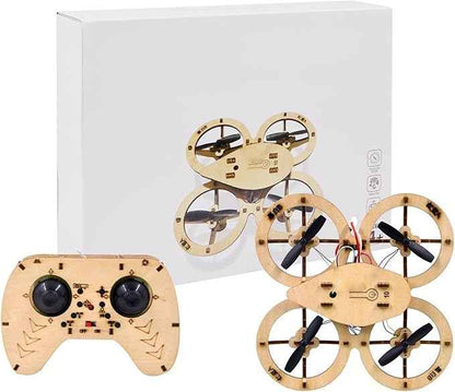 DIY Wooden Building Blocks Flying, DIY Wooden Drone Model Kit Remote Control Aircraft Training Wooden Assembly Quadcopter Mini Drone Model