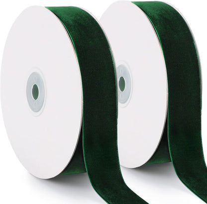 Dark Green Velvet Ribbon, 1 Inch x 20 Yards Single Faced Green Ribbon for Gift Wrapping, Bow Making, Christmas Tree Decorations, Wreath Making and DIY Crafts (10 Yards Each Roll) - Crafty Corner