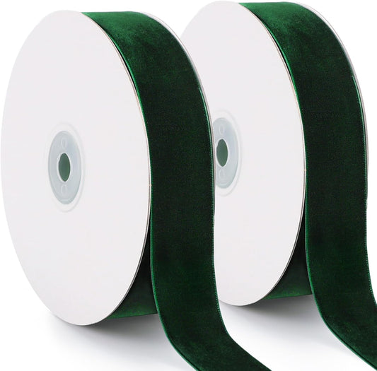 Dark Green Velvet Ribbon, 1 Inch x 20 Yards Single Faced Green Ribbon for Gift Wrapping, Bow Making, Christmas Tree Decorations, Wreath Making and DIY Crafts (10 Yards Each Roll) - Crafty Corner