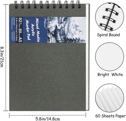 8.3x5.8 Sketch Book, Top Spiral Bound Sketch Pad, 60sheets 92lb/150gsm Bright White Paper, Acid-Free Mixed Media Paper for Painting, Dawing & Art Supplies. B-Darkgrey - Crafty Corner