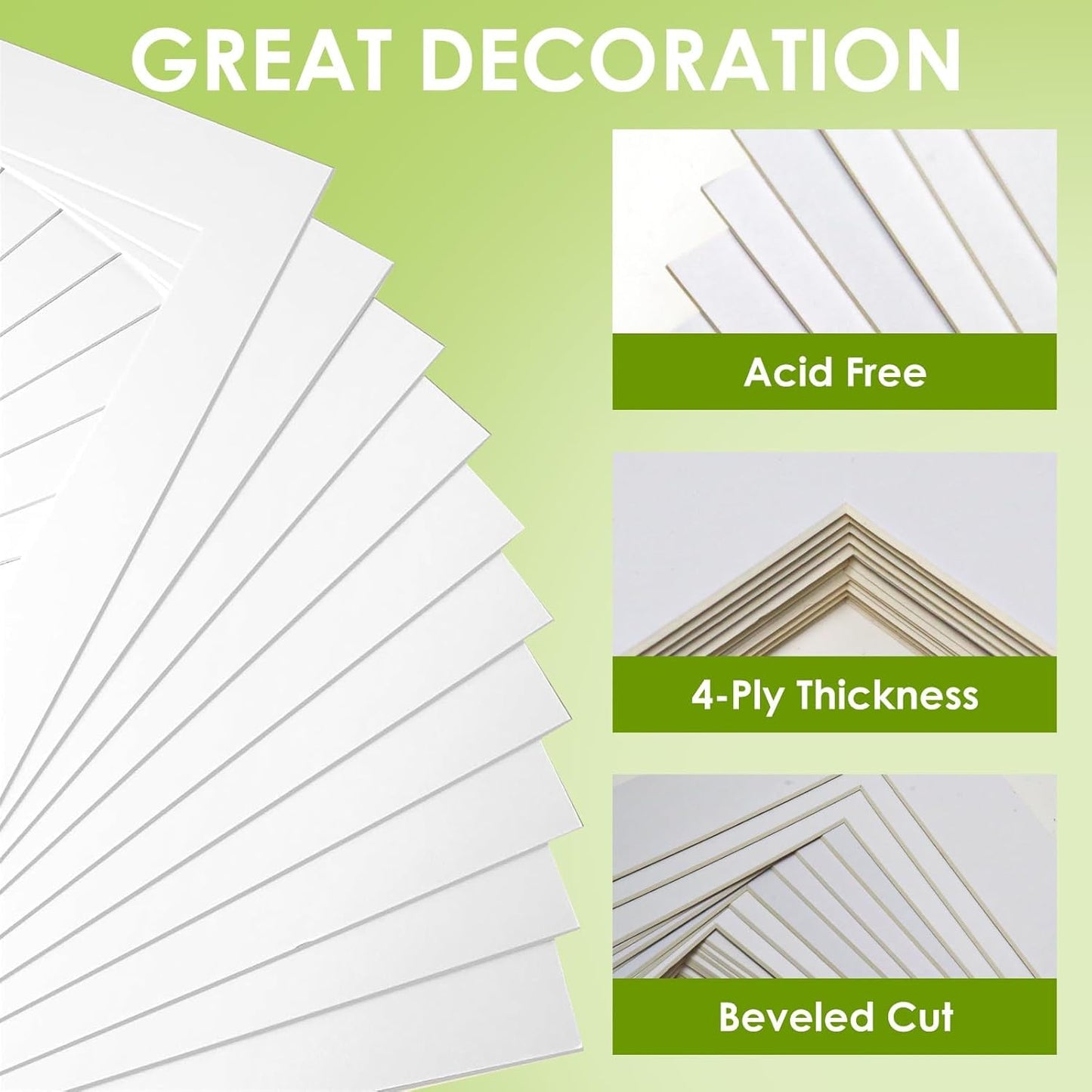 18 Pack Picture Mats, 8x10 for 6x8 Picture Frame Mats, Acid Free Core Bevel Cut Picture Frame Mattes for Photos Artworks Prints (White)