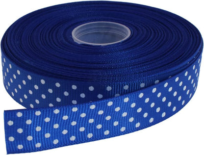 Polka Dot Grosgrain Ribbon 25 Yard Each Roll 100% Polyester (3/4", Royal Blue) - Crafty Corner