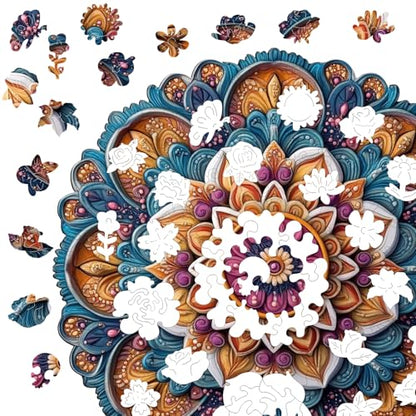 Wooden Puzzles for Adult Colorful Mandala 200 Pieces 11.4x11.4 in (200 Count)