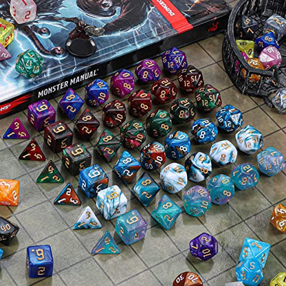 Polyhedral Role Playing Dice with Drawstring Storage Pouch (182 Count)
