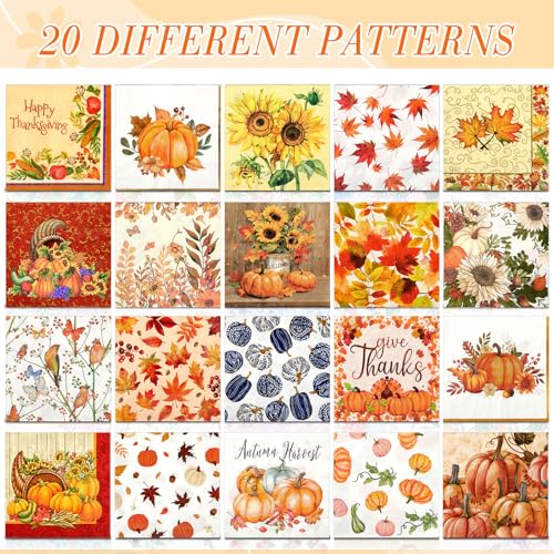 20 Pack Autumn Decoupage Napkins Cocktail Decorative Paper Napkins (20 Count)