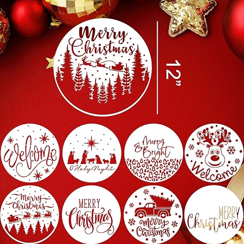 Christmas Stencils for Crafts Reusable Xmas Stencils for Painting on Wood (9 Count)