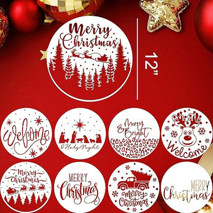 Christmas Stencils for Crafts Reusable Xmas Stencils for Painting on Wood (9 Count)