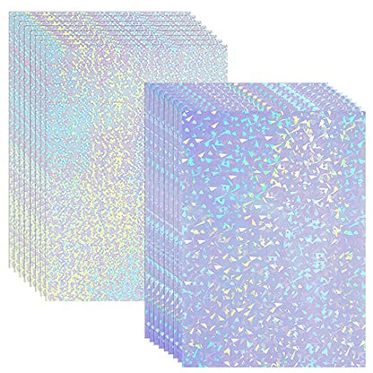 36 Sheets Holographic Sticker Paper A4 Vinyl Holographic Laminate Sheets Self Adhesive Waterproof Transparent Film