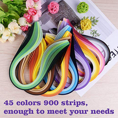 19 Pcs Paper Quilling Kits 45 Colors 900 Strips Quilling Art Paper DIY Craft (941 Count)