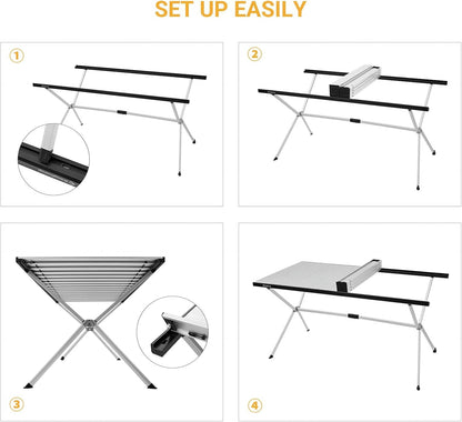 KingCamp Camping Table Roll up Aluminum Folding Table Lightweight Large Portable Foldable Camp Table for Picnic Camping Barbecue Backyard Beach Tailgate Indoor Outdoor, 4-6 Person, Support 120lbs