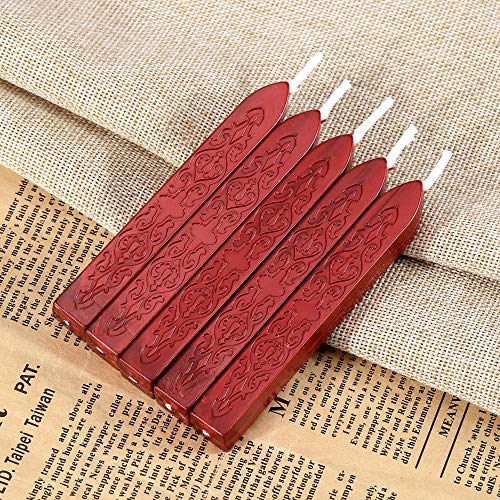 5Pcs Metallic Red Sealing Wax Sticks with Wicks for Wax Seal Stamp (5 Count)
