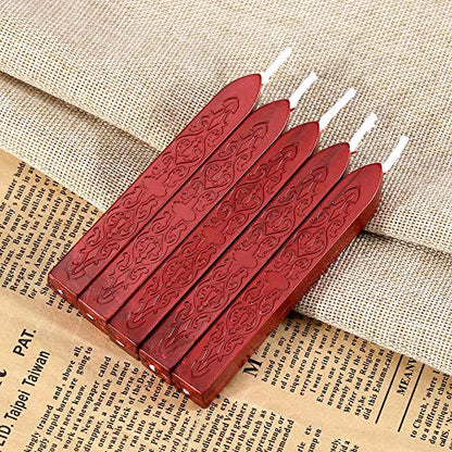 5Pcs Metallic Red Sealing Wax Sticks with Wicks for Wax Seal Stamp (5 Count)