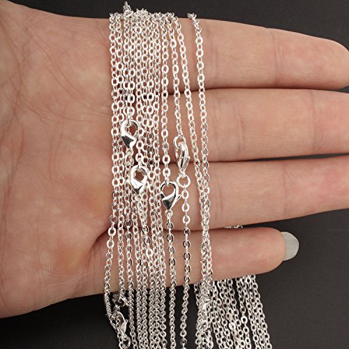 Wholesale 12 PCS Silver Plated Solid Brass Fine Flat Cable Chains (12 Count)