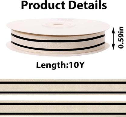 10 Yards × 3/5 Inch Black Natural Cotton Ribbon, Double Sided Webbing Straps Ribbons, Birthday Wedding Valentines Ribbons for Crafting, DIY Sewing, Gift Wrapping - Crafty Corner