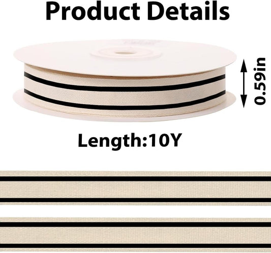 10 Yards × 3/5 Inch Black Natural Cotton Ribbon, Double Sided Webbing Straps Ribbons, Birthday Wedding Valentines Ribbons for Crafting, DIY Sewing, Gift Wrapping - Crafty Corner