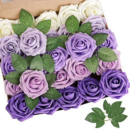 Purple Rose 25pcs Real Looking Artificial Flowers w (25 Count)