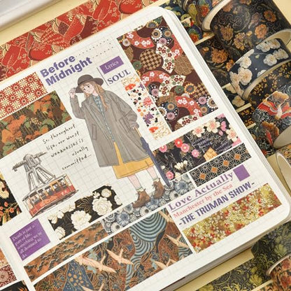 12 Rolls Kyoto Charm Washi Tape Set Japanese Arts Adhesive Tapes Geometric Garden Decorative Masking Tape Sets for Craft (12 Count)