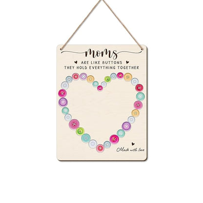 DIY Mothers Day Footprint Craft Button Heart Hanging Sign for Mom Sewing, Baby First Mothers Day Keepsake Gifts for 1st New Mom Crafts, Moms are Like Buttons Footprint Birthday Gift for Seamstress Mom