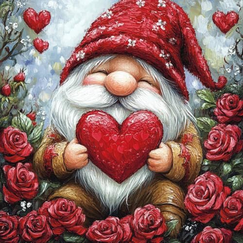 14ct Counted Stamped Cross Stitch Kits for Adults Love Gnome Roses Printed Cross Stitch Patterns Art Crafts Cross Stitch Supplies