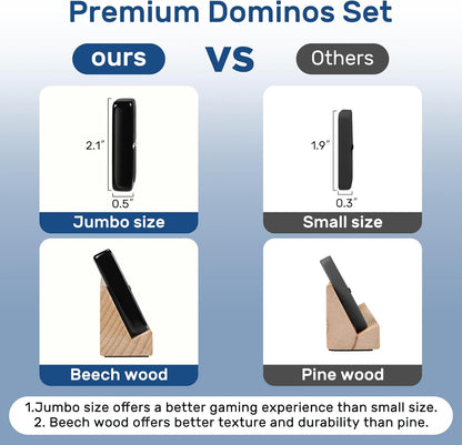 Dominoes Set for Adults with 4 Wooden Racks/Trays, Double Six Dominoes Travel Set with Portable Case Double 6 Dominoes Set with 4 Tiles Holders, 28 Tiles Dominos Set for Family Board Games - Black