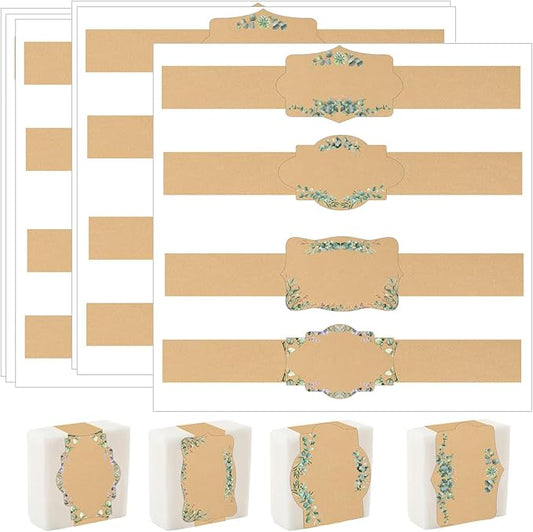 120 Brown Kraft Soap Labels 8 Style Handmade Soap Wrap Tags Paper Soap Sleeves Covers Tape - Wrap Tape Kraft Paper Bands Vertical Tag for Christmas Homemade Soaps Packaging Supplies (Kraft Blank)