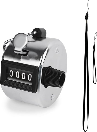 GDMINLO Metal Hand Tally Clicker Counter, 4-Digit Number Count Clicker with Metal Case Mechanical Counter for Coaching, Knitting, Lap, Fishing, Golf and Row with 2-Nylon Lanyard,Silver