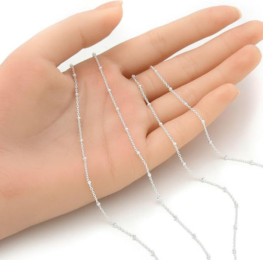Adabele 5 Feet Authentic 925 Sterling Silver Unfinished 1.9mm Bead Station Cable Chain Link Thin Small Bulk Hypoallergenic Nickel Free for DIY Craft Jewelry Making SSK-J1