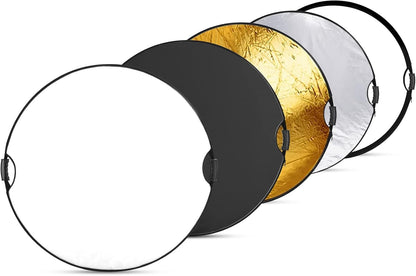 NEEWER 43"/110cm Light Reflector with Handle Grip with 3/8" Thread, 5 in 1 Collapsible Disc Light Diffuser Translucent/Silver/Gold/White/Black for Photography Lighting, Outdoor Lighting, RF-110II