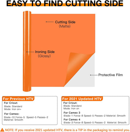 HTVRONT HTV Heat Transfer Vinyl - 12" x 8ft Orange HTV Vinyl for T Shirts, Iron on Vinyl for All Cutting Machine - Easy to Cut & Weed for Iron on Design (Orange)