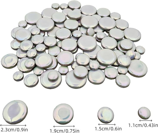 200g Iridescent Round Mosaic Tiles for Crafts Bulk, 11mm-23mm 4 Size Circular Mosaic Ceramic Pieces for Vases, Garden Decor, DIY Mosaic Making (White)