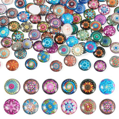 100Pcs Flower Printed Glass Cabochons for Jewelry Making
