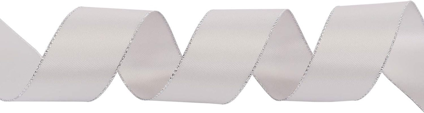 ITIsparkle 1" Inch Double Faced Satin Ribbon 25 Yards with Silver Edges, 1" X 25Yd - Shell Grey - Crafty Corner
