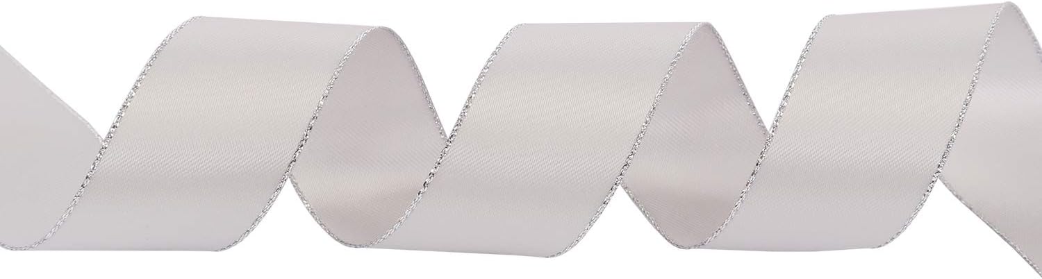 ITIsparkle 1" Inch Double Faced Satin Ribbon 25 Yards with Silver Edges, 1" X 25Yd - Shell Grey - Crafty Corner