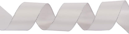 ITIsparkle 1" Inch Double Faced Satin Ribbon 25 Yards with Silver Edges, 1" X 25Yd - Shell Grey - Crafty Corner