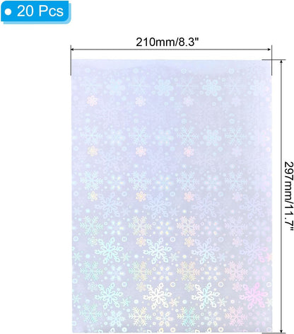 PATIKIL 11.7x8.3" Holographic Sticker Paper, 20Sheets A4 Polypropylene Self-adhesive Transparent Waterproof Laminate Overlay Film for Photo Cards Scrapbook Decorations, Snowflake