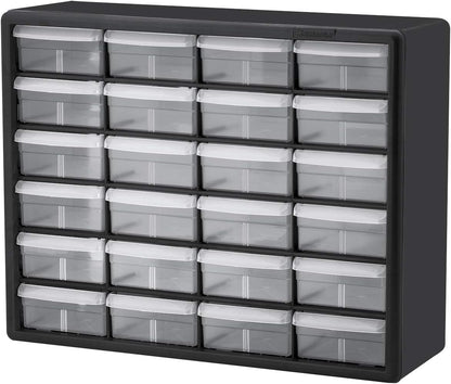 Akro-Mils 10124 24 Drawer Plastic Parts Storage Hardware and Craft Cabinet, 20-Inch x 16-Inch x 6.5-Inch, Black