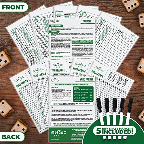 Games 5 Big Dry Erase Yardzee & Farkle Score Cards with 5 Markers