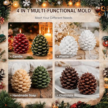2 Pack Christmas 3D Pinecone Silicone Candle Molds
