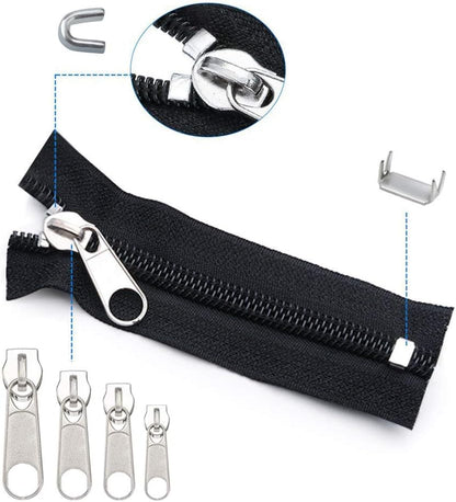 EuTengHao 169Pcs Zipper Repair Kit Zipper Replacement Zipper Pull Rescue Kit with Zipper Install Pliers Tool and Zipper Extension Pulls for Clothing Jackets Purses Luggage Backpacks (Silver and Black)