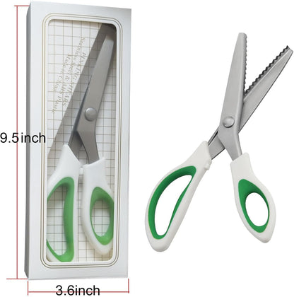 Green Pinking Shears Comfort Grips Crafts Zig Zag Cut Sewing Scissors,Professional Handheld Dressmaking
