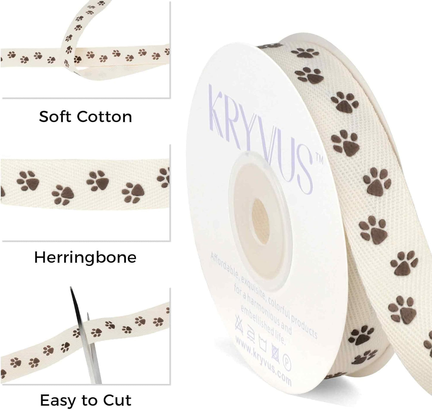 Paw Print Ribbon - 5/8 Inch x 12 Yards Natural Twill Tape Ribbon, Cotton Herringbone Ribbons for Gift Wrapping, Crafts, Dog Party Supplies, DIY Decoration - Crafty Corner
