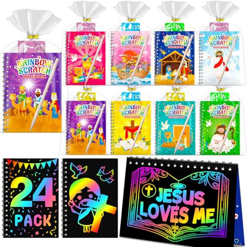 24 Pack Rainbow Scratch Notebook Art Party Favors for Kids