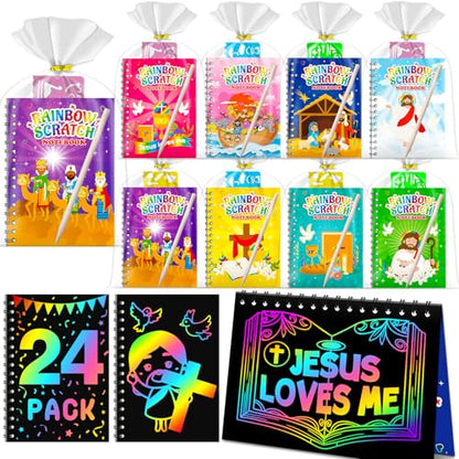 24 Pack Rainbow Scratch Notebook Art Party Favors for Kids
