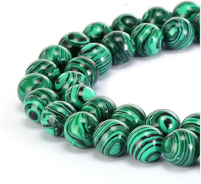 35pcs Synthetic Green Malachite Healing Gemstone 10mm (0.39 inch) Round Loose Beads Gem Stone Spacer for Craft Jewelry Making GF25-10