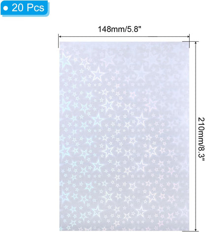 PATIKIL 8.3x5.8" Holographic Sticker Paper, 20Sheets A5 Polypropylene Self-Adhesive Transparent Waterproof Laminate Overlay Film for Photo Cards Scrapbook Decorations, Pentagram
