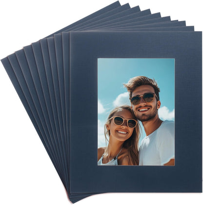 uxcell 10Pcs Picture Mats, 8 x 10 Mat Board Center for 5 x 7 Pictures Acid Free White Core Bevel Cut Frame Mattes for Display Art Measuring, Dark Blue