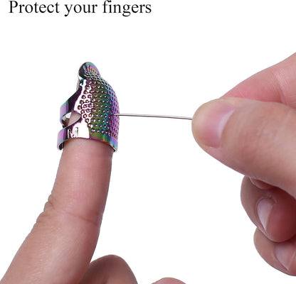 J.CARP 4Pcs Sewing Thimble, Metal Dazzle Color Sewing Thimble Finger Protector, Adjustable Finger Shield Ring Fingertip Thimble Sewing Quilting Craft, Accessories DIY Sewing Tools (2 Sizes, S/M)