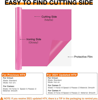 HTVRONT HTV Vinyl Rolls Heat Transfer Vinyl - 12" x 8ft Pink HTV Vinyl for Shirts, Iron on Vinyl for All Cutting Machine - Easy to Cut & Weed for Heat Vinyl Design (Pink)