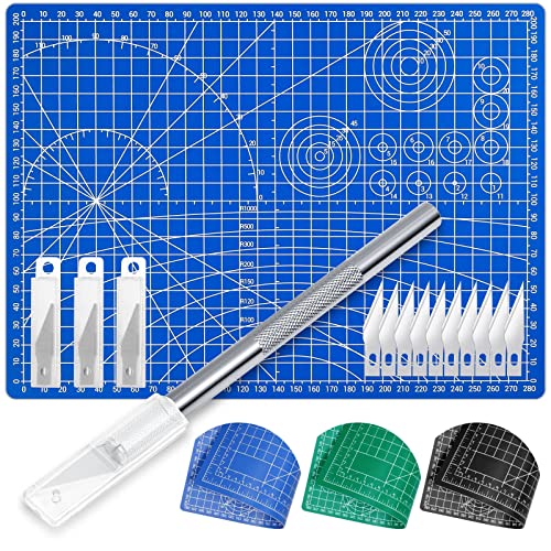 Exacto Knife Hobby Cutter with A4 Self Healing Cutting Mat Hobby Knife Set with 30 PCS Exacto Blades Precision Art Knife for Crafts Paper Scrapbooking Stencil (32 Count)