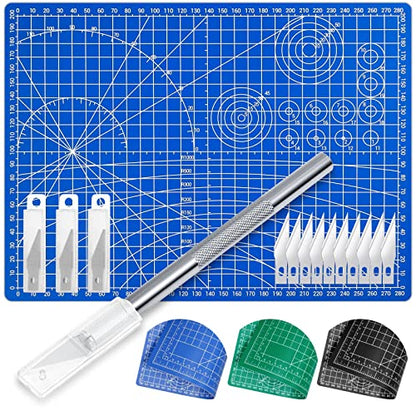 Exacto Knife Hobby Cutter with A4 Self Healing Cutting Mat Hobby Knife Set with 30 PCS Exacto Blades Precision Art Knife for Crafts Paper Scrapbooking Stencil (32 Count)